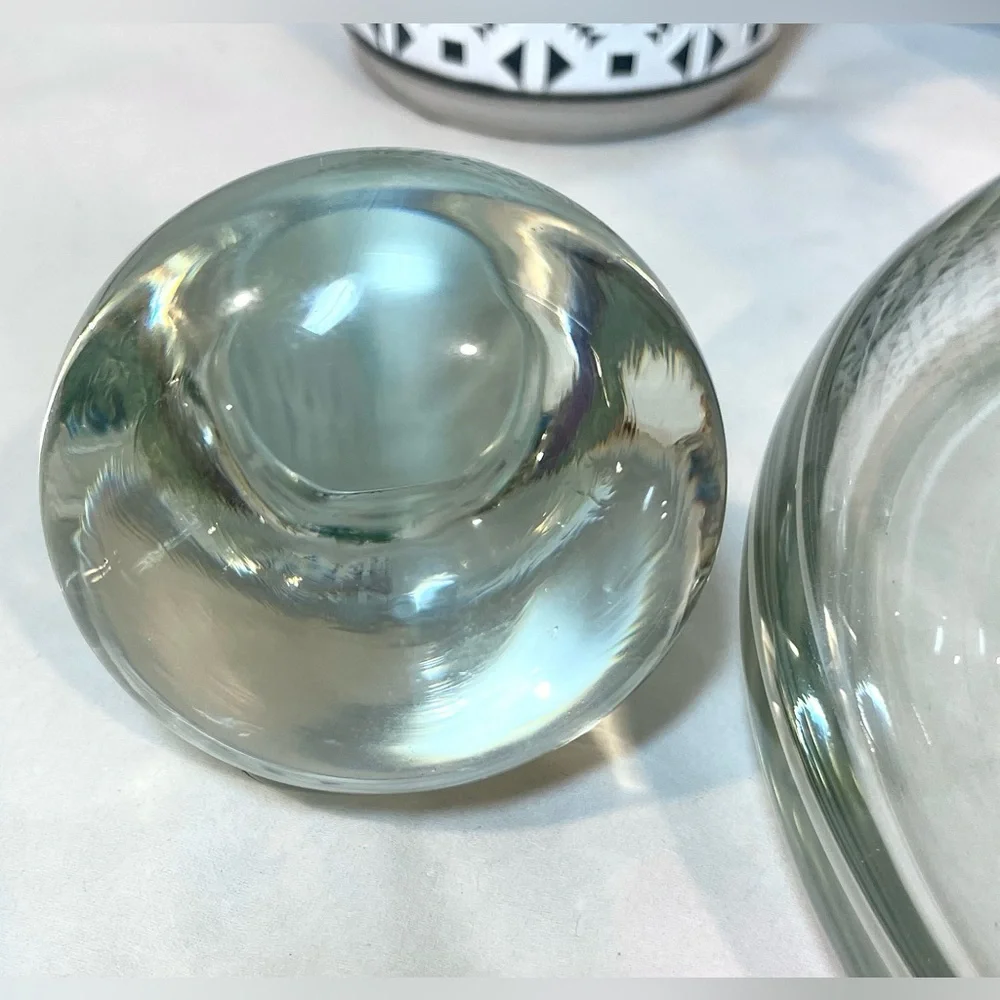 Classic Clear Ships Glass Decanter w Globe Stopper | Chip on Stopper Bottom |GUC